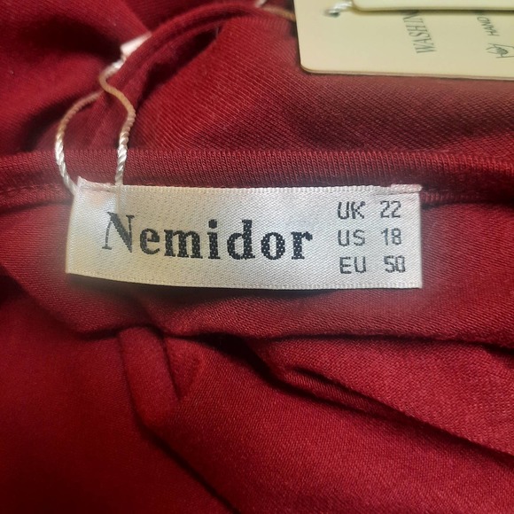 NWT Nemidor Maxi Burgundy Cap Sleeve V-Neck T-shirt dress rounded hem 18 - Picture 3 of 5